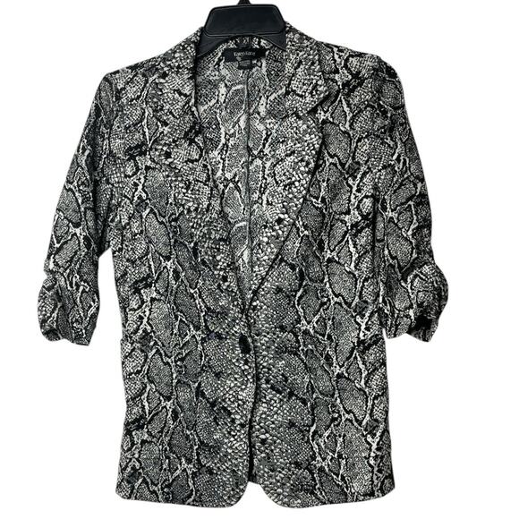 Karen Kane Field Day Ruched 3/4 Sleeve Blazer Jacket Snake Print Size Small - Picture 9 of 9